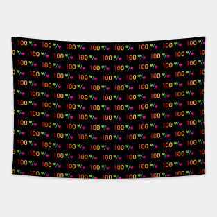 100 % rainbow love pattern on black background Tapestry