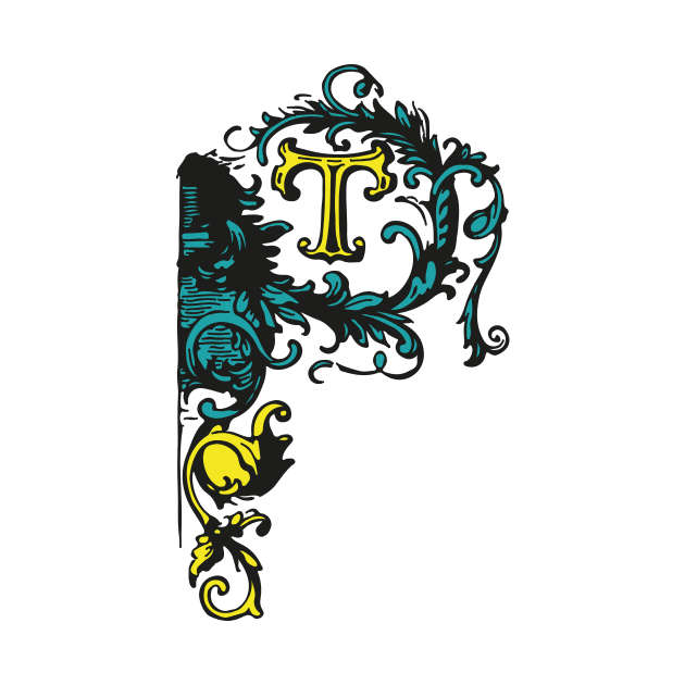 Letter T with ornaments in yellow by Creative Art Store