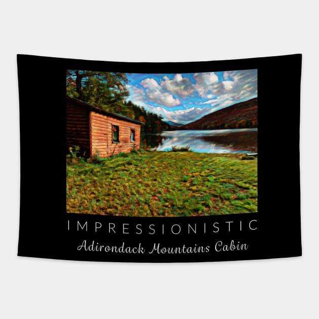 Impressionistic Adirondack Mountains Cabin Tapestry by ZoesPrints