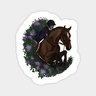Bay Hunter Horse Jumping in Spring Flowers Magnet