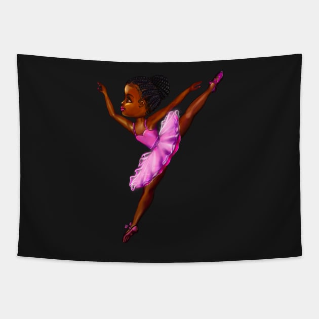 Black ballerina girl with corn rows ! beautiful  black girl with Afro hair and dark brown skin wearing a pink tutu.Hair love ! Tapestry by Artonmytee