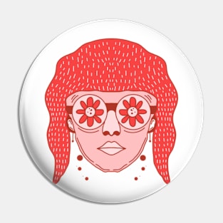 Red Woman with Flowers Pin