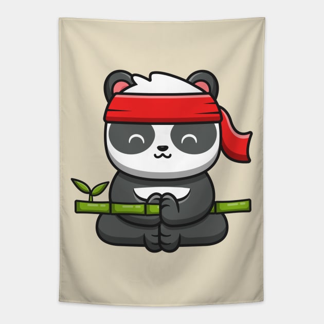 Cute Panda Kung Fu Meditation Holding Bamboo Tapestry by Catalyst Labs