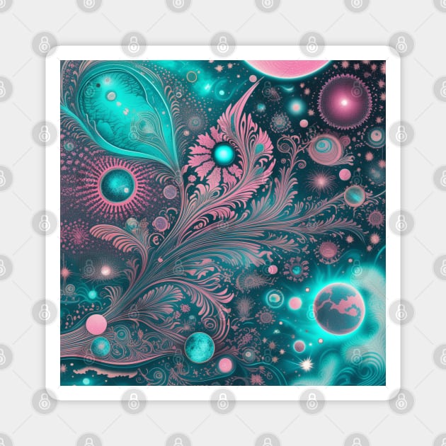 Other Worldly Designs- nebulas, stars, galaxies, planets with feathers Magnet by BirdsnStuff