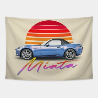 Mazda Miata (Blue) / Retro Style Sunset Design Tapestry