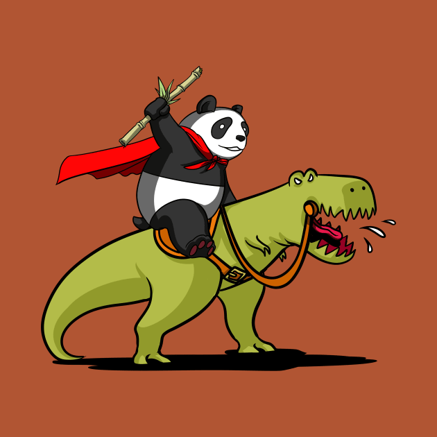 Panda Bear Riding A T-Rex Dinosaur by underheaven