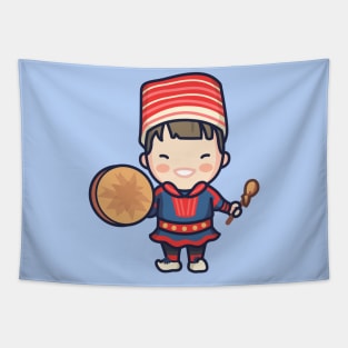 Cute Norwegian Drummer Boy in Traditional Clothing Tapestry