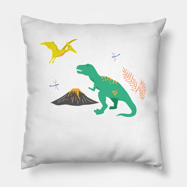 Jurassic Dinosaurs on Peach Pillow by latheandquill