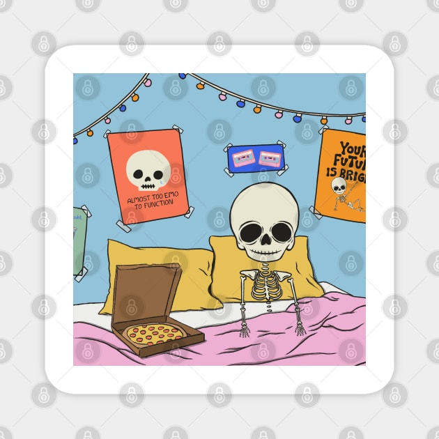 Skeleton Eating Pizza In Bed Magnet by cecececececelia