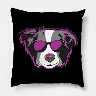 Border Collie Face Neon Light Pink Color Pillow