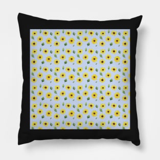 Loose Sunflower Pattern with a light blue background Pillow