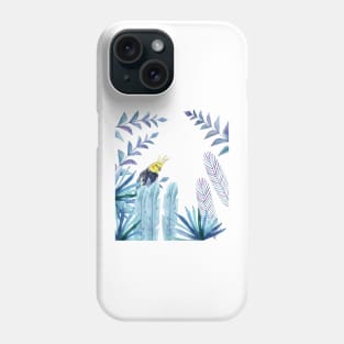 Cockatiel with tropical foliage watercolor design Phone Case