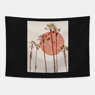 Red moon and palm trees Tapestry