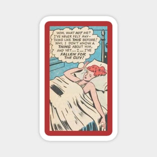 Comic woman in bed thinking Magnet