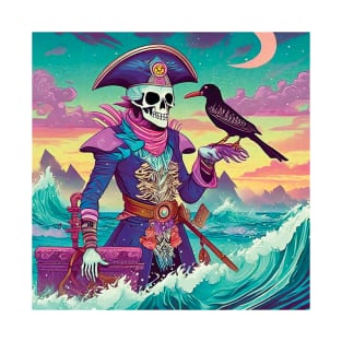 Skeleton Pirate with Bird T-Shirt