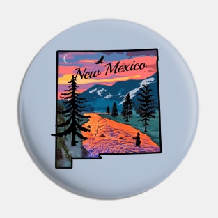 Fly Fishing New Mexico State Map Mountain Sunset River Retro Pin