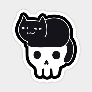 Skull with Black Cat Hair Magnet