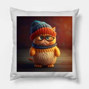 Sleepy Orange Cute Kitty Cat Knitten Kitten Pillow