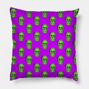 Green Skull Halloween Pattern Pillow