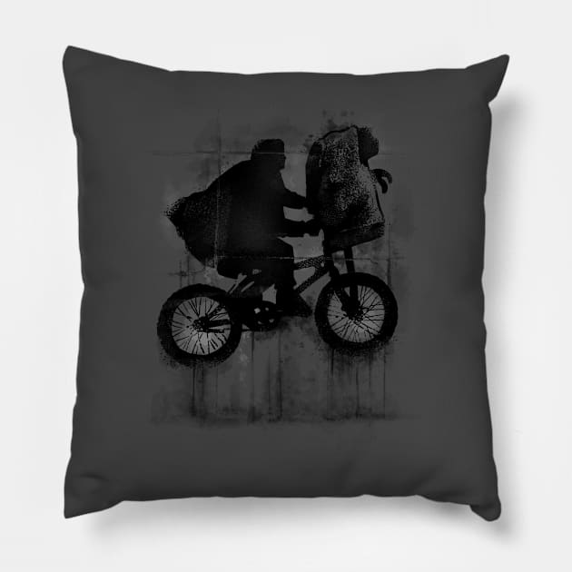 Boy with Bike and Alien Pillow by Zascanauta