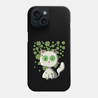 White Cat & Green Clovers Funny Shamrock St Patricks Day Phone Case