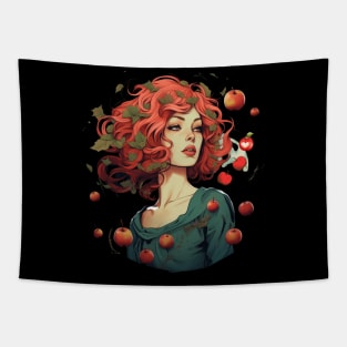 A Girl With Red Hair Surrounded by Apples Girl Who Loves Fruit Tapestry