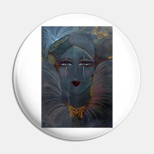 PARIS PIERROT CLOWN PAINTING AND COLLAGE GREEN GREY DUSTY OIL POSTER GOLD METALLIC EMBELLISHMENTS Pin