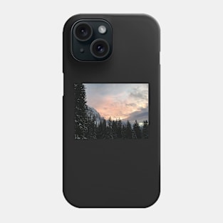 Sunset over snow topped mountains in Switzerland Phone Case