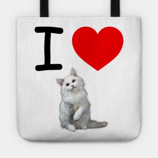 I HEART WHITE FLUFFY PERSIAN KITTEN Tote