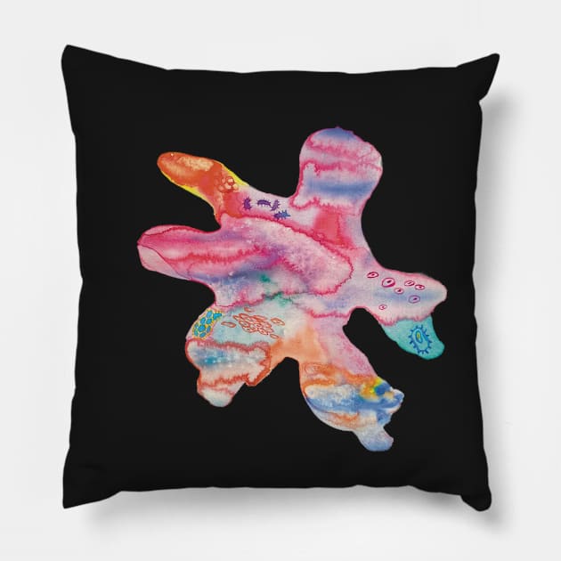 abstract art watercolor cell organic stain Pillow by maoudraw