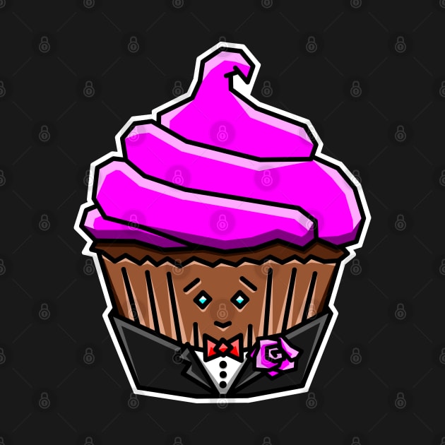 Cute Chocolate Cupcake in a Tuxedo with Pink Icing Gift - Cupcake by Bleeding Red Paint