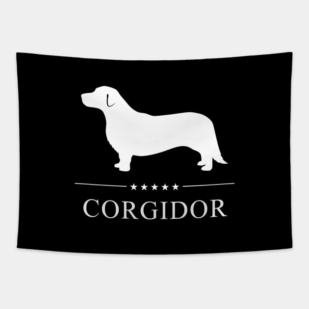 Corgidor Dog White Silhouette Tapestry by millersye