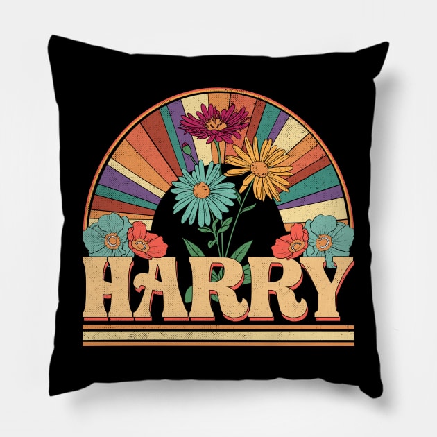 Harry Flowers Name Personalized Gifts Retro Style Pillow by Dinosaur Mask Store