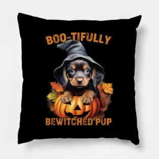 Boo-tifully Bewitched Puppy Dog Halloween Pillow