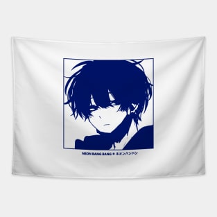 Edgy Anime Boy - Black and White Manga Aesthetic Tapestry