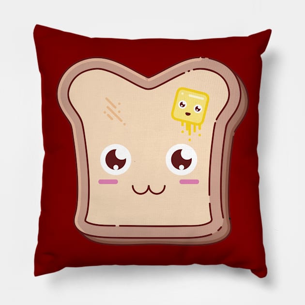 Kawaii toast, happy butter Pillow by KevinFoged