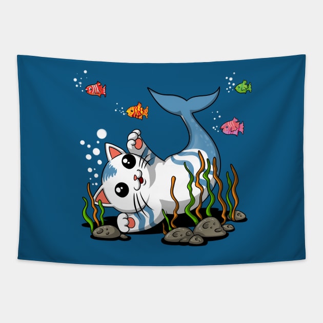 Cat Mermaid Tapestry by underheaven