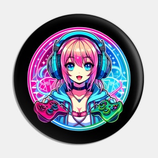 Neon gaming girl Pin