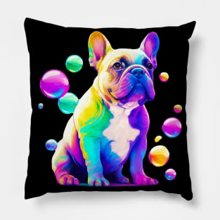 French Bulldog Colorful Art Bubbles Painting Pillow