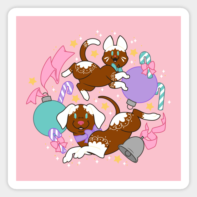 Christmas Gingerbread Cat and Dog - Pastel - Sticker