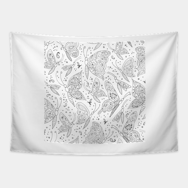 Paisley butterflies black and white Tapestry by kobyakov