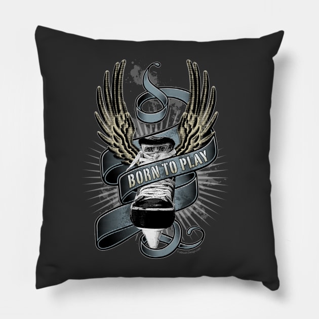 Born To Play Hockey Pillow by eBrushDesign