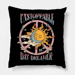 Day Dreamer, Quote Saying, Bohemian Spiritual Groovy, Sun Moon Peace Pillow