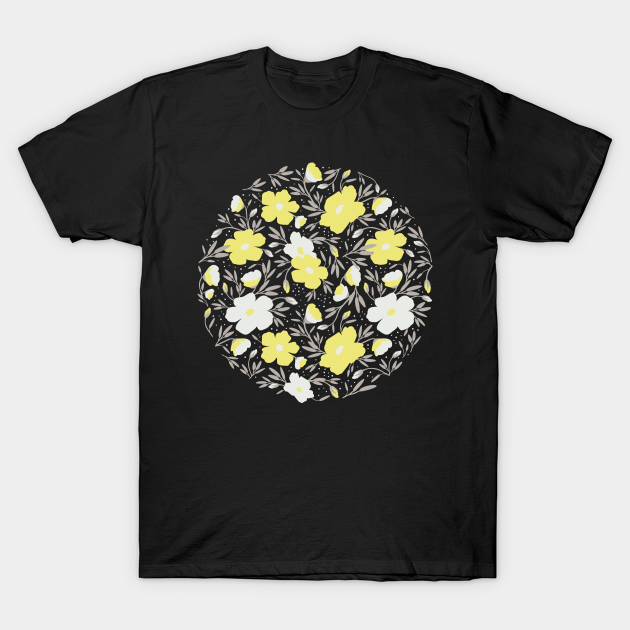 Floral pattern in grey and yellow colors - Blooming - T-Shirt