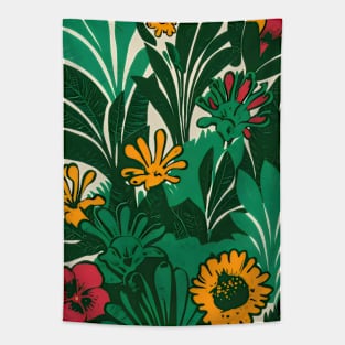 Green plant pattern with flowers Tapestry