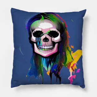 Neon Long Haired Skull Pillow