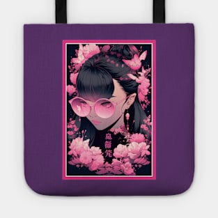 Aesthetic Anime Girl Pink Black | Quality Aesthetic Anime Design | Premium Chibi Manga Anime Art Tote