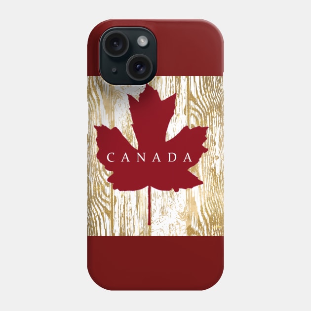 Canada Red Maple Leaf on Gold Wood Phone Case by Star58