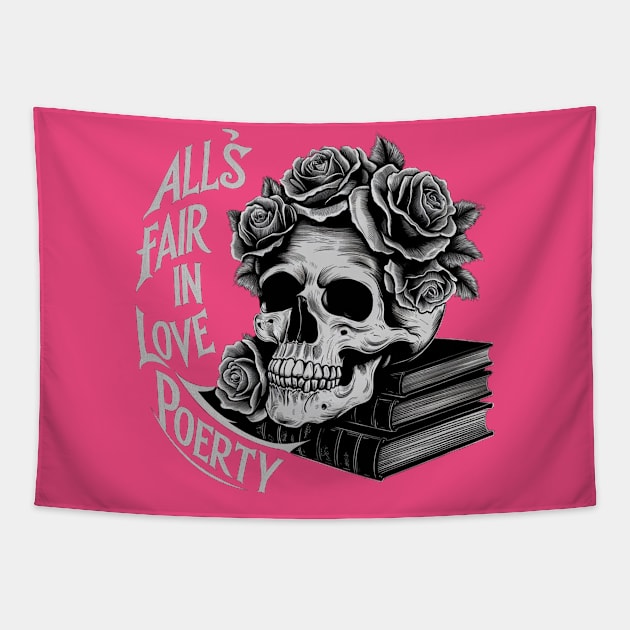 all s fair in love and poetry vintage skull Tapestry by Aldrvnd