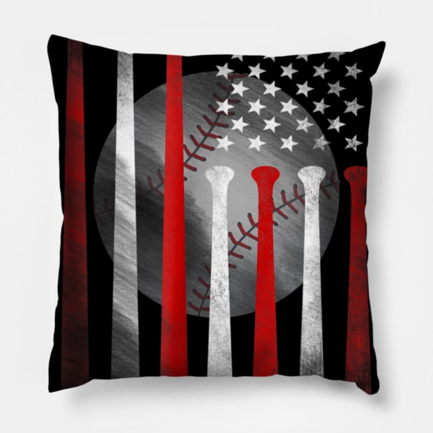 American Flag Vintage Baseball Flag T shirt Dad Mom Tee Pillow by Tisine